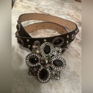 Leatherock black/silver/gunmetal leather belt size 34m